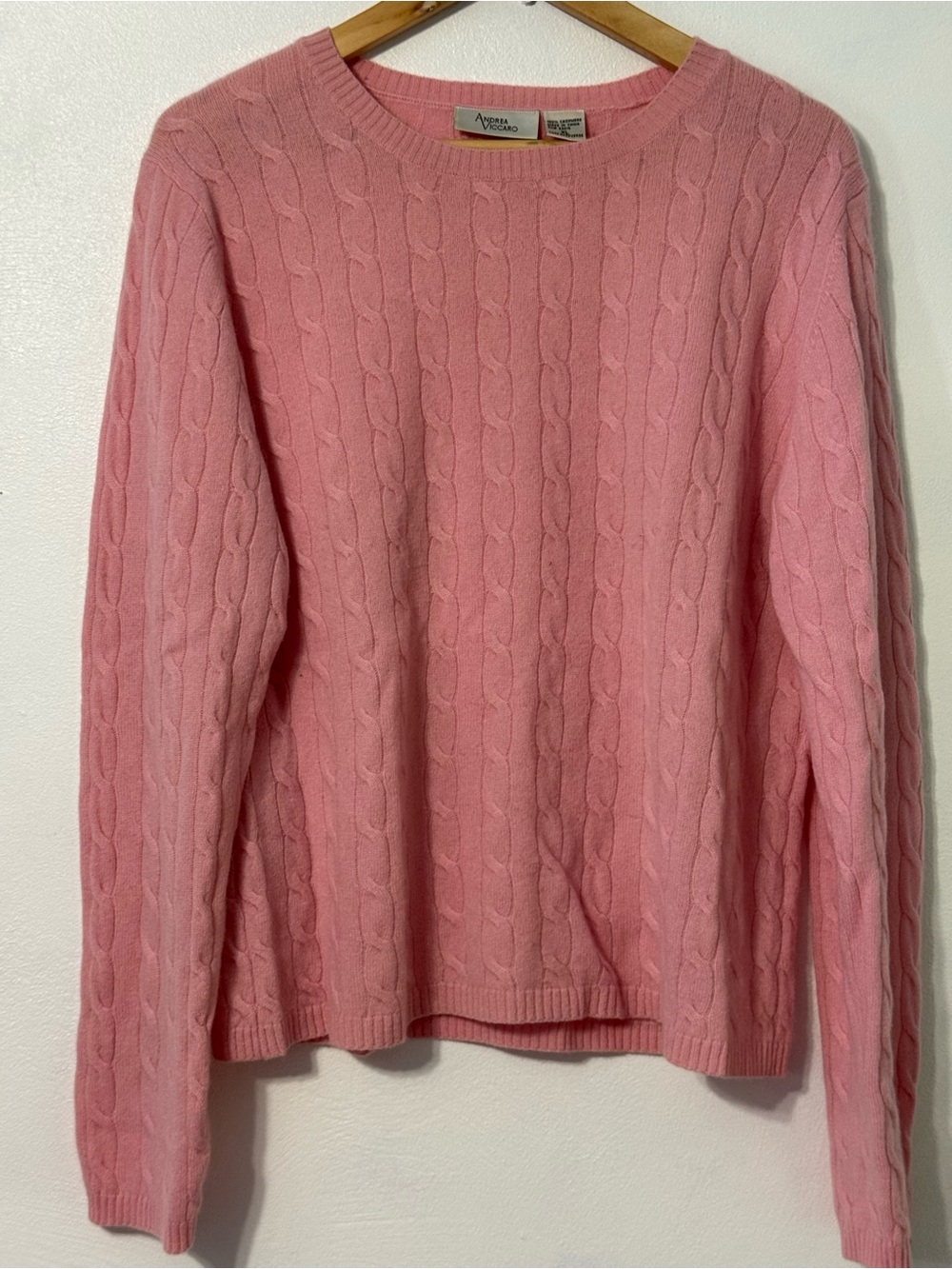 Andrea Vicvaro Women’s Pink Cable Crewneck Sweater Cashmere *flaw